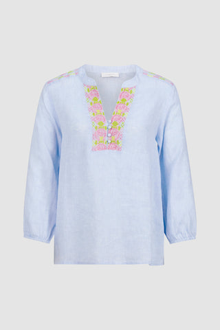 linen blouse with multicolour embroidery